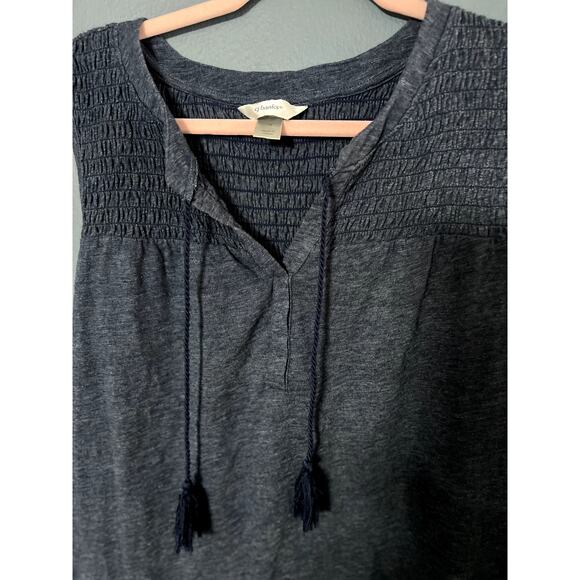 CJ Banks 1X Tassles Tank Top Boho Blue Pleated Tie Up V-Neck Plus Size Comfort - Picture 2 of 8